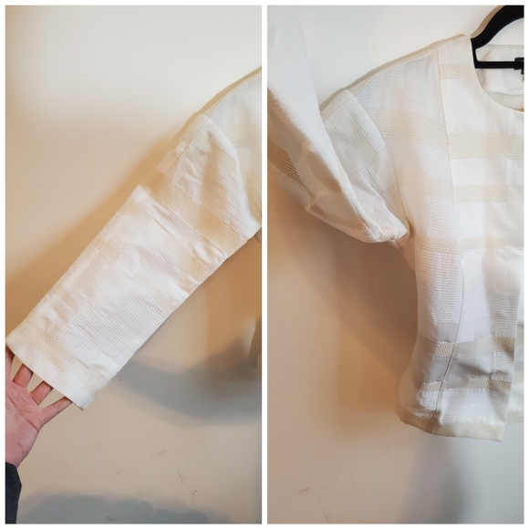 Worth New York White Broad Stripe Print Cream Belted Jacket Size XS / XP - Picture 9 of 12